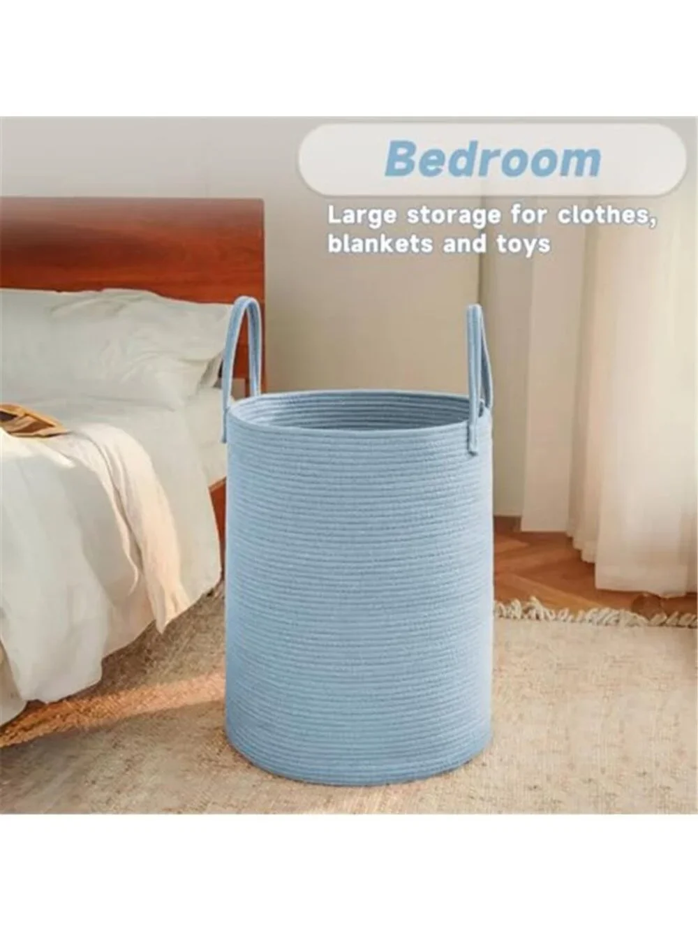 New 60L Cotton Rope Laundry Basket Hamper, Blue